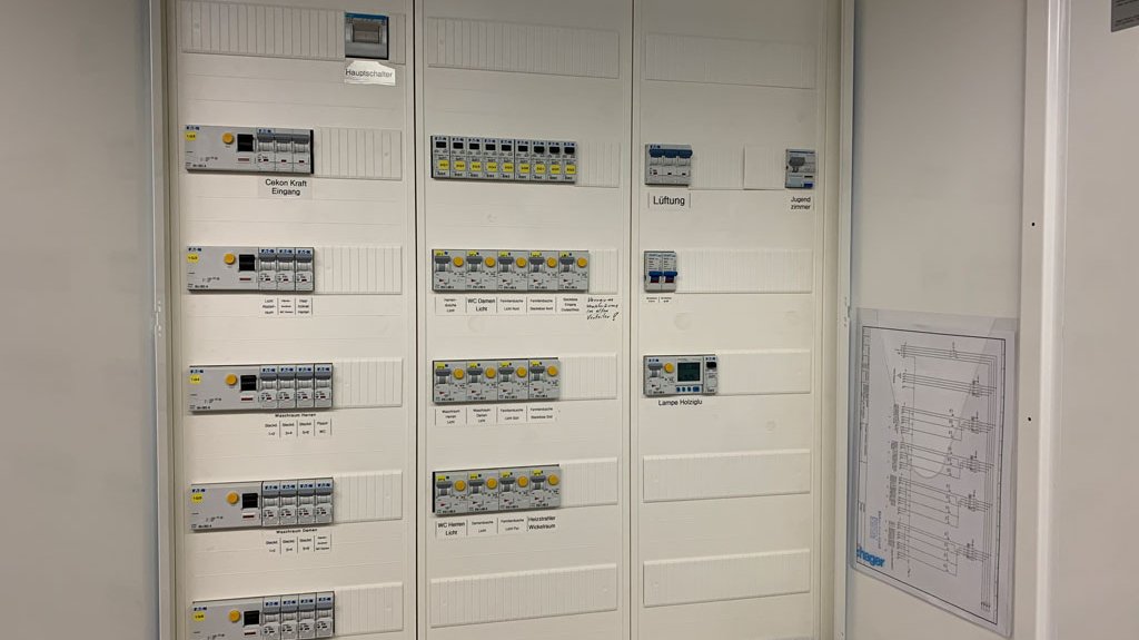 Schaltkasten in einem gewerblich genutzten Gebäude (Elektroinstallation)